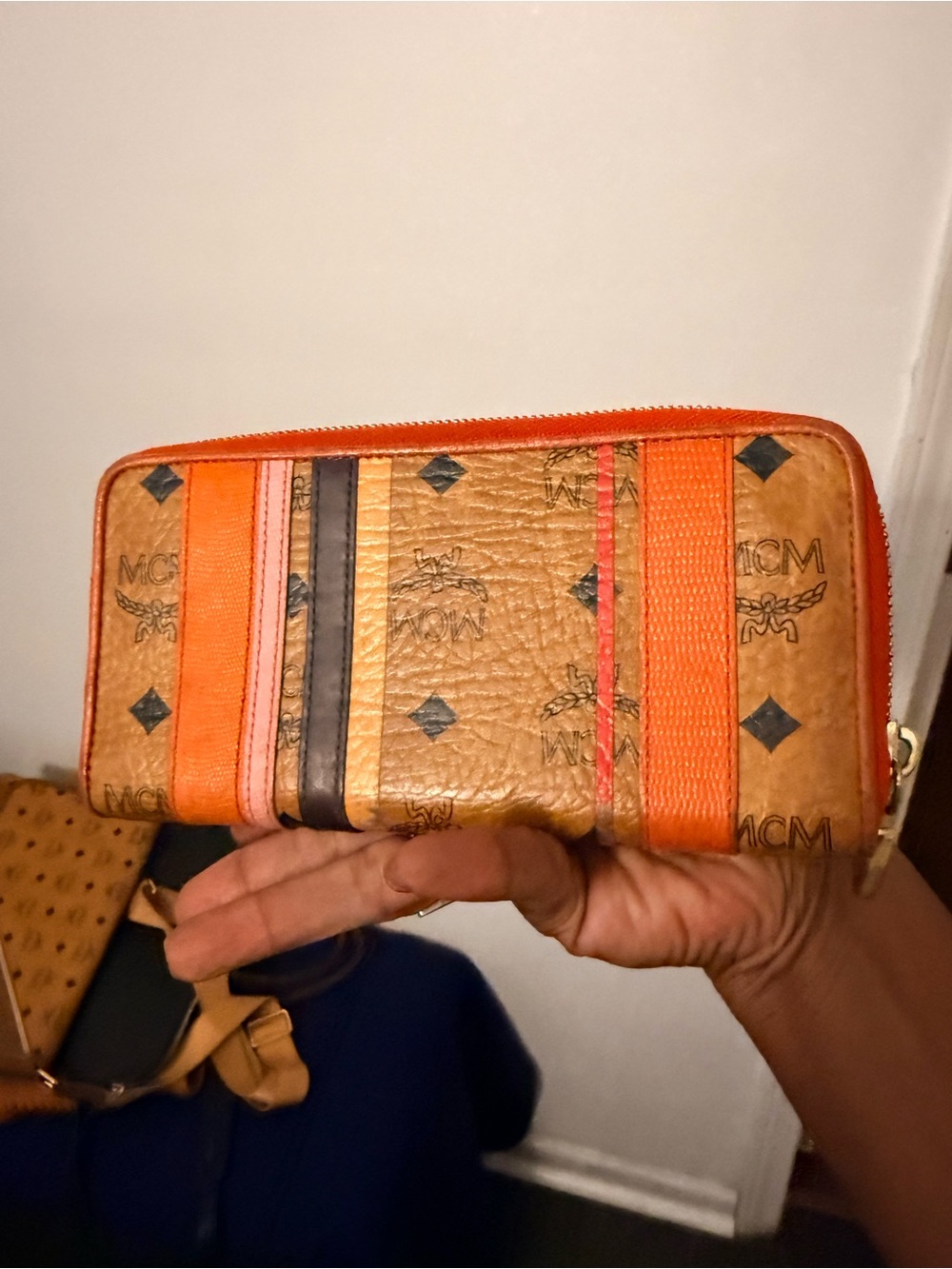 MCM Cognac Wallet with Orange Trim and Gold Accents - Picture 4 of 7
